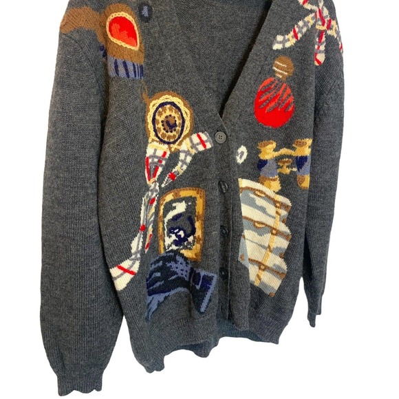 Susan Bristol VTG 1993 Hand Embroidered Wool Christmas Cardigan Sweater Womens L - Picture 2 of 12